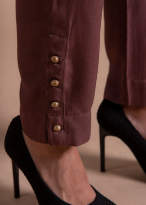 Textured Button Trousers Rosewood