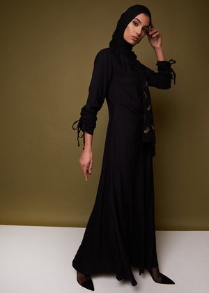 Ruched Sleeve Abaya in Black by Aab